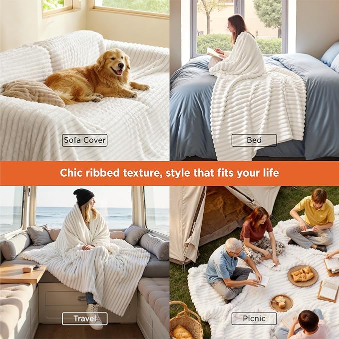 Bedsure GentleSoft California King Size White Fleece Blanket for Bed - Cozy Soft Blankets for Women, Cute Large Throws for Girls, Off White, 102x96 Inches