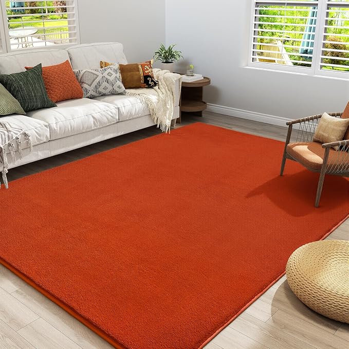 Amearea Large Modern Area Rugs for Bedroom Living Room, 5x8 Feet Orange Thickened Memory Foam Rug, Fluffy Indoor Washable Rugs Non Slip Minimalist Carpet for Boys Girls Dorm Nursery Room Decor
