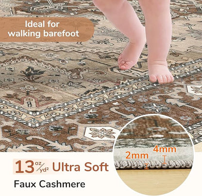 OPPODREAM Soft 10x14 Area Rugs, Washable Rugs 10x14 with Non Slip Backing, Low-Pile Faux Cashmere 10 x 14 Carpet, Brown