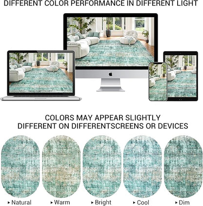 LEPEII 8x10 Area Rugs, Machine Washable Low Pile Rugs for Living Room, Modern Abstract Area Rugs for Bedroom, Large Area Rug with Non-Slip Backing for Dining Room-Green