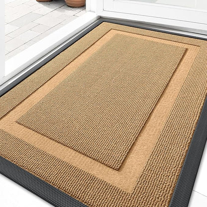 OLANLY Front Door Mat Indoor Outdoor Entrance, Waterproof All-Season, All-Weather Doormat, Sturdy Natural Rubber, Low Profile, Easy Clean Patio Porch Entryway Mat, 29.5x17, Butter Yellow