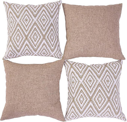 HPUK Decorative Throw Pillow Covers Set of 4 Couch Pillows Linen Cushion Cover for Couch Sofa Living Room, 18"x18" inches, Light Brown