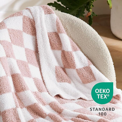 Bedsure GentleSoft Checkered Twin Blanket for Couch, Super Soft Cozy & Warm Knit Pink Throw Blanket, Breathable, Lightweight & Fluffy Plaid Blankets for Bed, Sofa, Gifts for Women Grils, 60x80 Inches