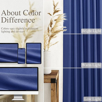 Nanspring Classic Blue Linen Curtains 108 Inches Long for Living Room Bedroom 2 Panels Set Extra Long Back Tab Curtain Light Filtering Sheer Drapes Floor to Ceiling Curtain for Large Windows 52x108