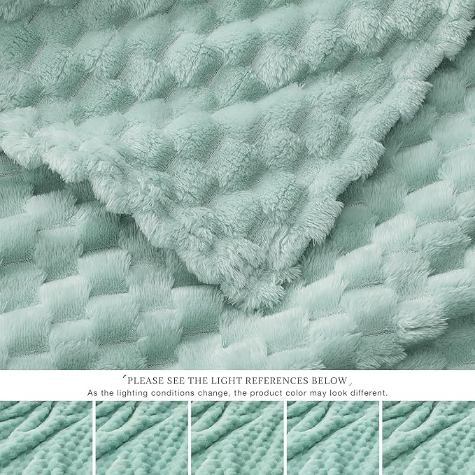 EXQ Home Fleece Throw Blanket for Couch or Bed - 3D Imitation Turtle Shell Jacquard Decorative Blankets - Cozy Soft Lightweight Fuzzy Flannel Blanket Suitable for All Seasons(50"×60",Cyan-Blue)