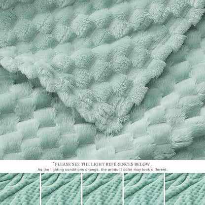 EXQ Home Fleece Throw Blanket for Couch or Bed - 3D Imitation Turtle Shell Jacquard Decorative Blankets - Cozy Soft Lightweight Fuzzy Flannel Blanket Suitable for All Seasons(50"×60",Cyan-Blue)