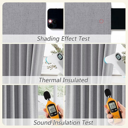 Guken Grey 100% Blackout Curtains 63 Inch Length 2 Panels Set for Living Room Bedroom Back Tab Thermal Insulated Black Out Linen Drapes Room Darkening Window Curtains 63 Inches Long