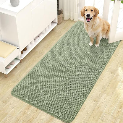 OLANLY Dog Door Mat for Muddy Paws 47x24, Absorbs Moisture and Dirt, Absorbent Non-Slip Washable Doormat, Quick Dry Chenille Mud Mat for Dogs, Entry Indoor Entryway Carpet for Inside Floor, Sage Green