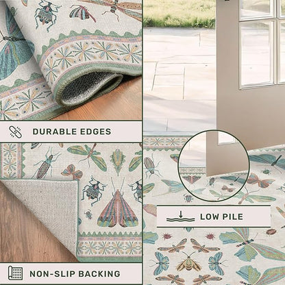 Hazo Haus Mint Green Washable Bathroom Rug - 2x4 Small Kitchen Rugs for Front Door Indoor Entrance, Low Pile Stain Resistant, Colorful Cool Aethestic
