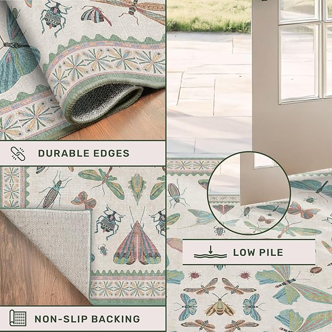 Hazo Haus Sage Green Rugs for Bedroom Under Bed - 6x9 Area Rug for Living Room, Dining Room, Kids Playroom, Fun Insect Cute Décor,Ultra Soft Non Slip Stain Resistant