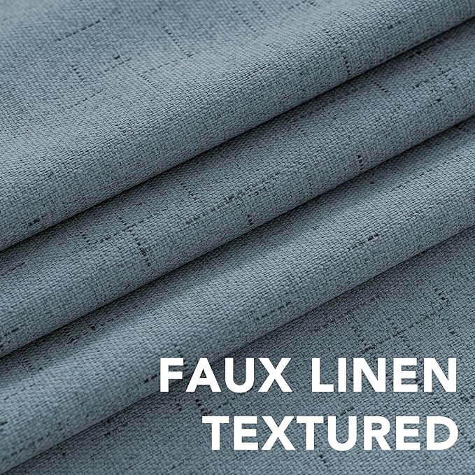 H.VERSAILTEX Linen Blackout Curtains 72 Inches Long 100% Blackout Thermal Insulated Textured Linen Look Curtain Draperies Anti-Rust Grommet, Energy Saving with White Liner, 2 Panels, Stone Blue