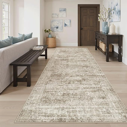 Hallway Runner Rug 4x8 Wide: Washable Thin Runners for Hallways Entry, Non Slip Soft Vintage Kitchen Area Rugs for Living Room Bedroom Dining Room Foyer (Brown, 4x8)