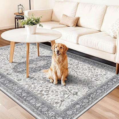 Hallway 4x8 Washable Runner Rug: Oriental Stain Resistant Entryway Kitchen Rug Farmhouse Soft Carpet for Bathroom Bedroom Thin Laundry Room Floor Mat with Non Slip Backing for Pets Family(4x8,Grey)