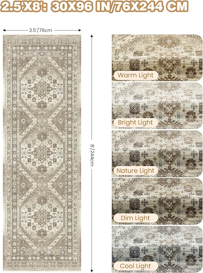 Kitchen Runner Rug Non Slip Washable 2.5x8, Soft Low Pile Entryway Rug Runners for Hallways,Carpet Runner for Living Room,Kitchen, Laundry, Bathroom(Brown,2.5'x8')
