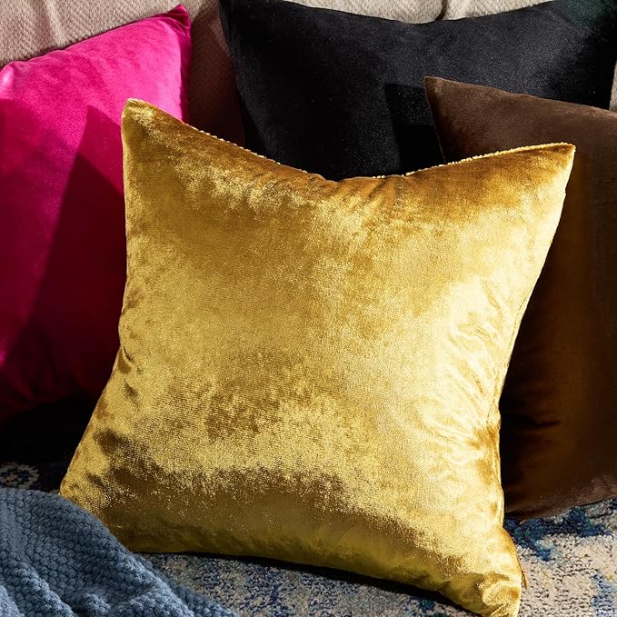 GIGIZAZA Gold Velvet Pillow Covers 16x16, Set of 2 Couch Throw Decorative Pillow Covers Soft Modern Living Room Square Cushion Fall Pillowcases