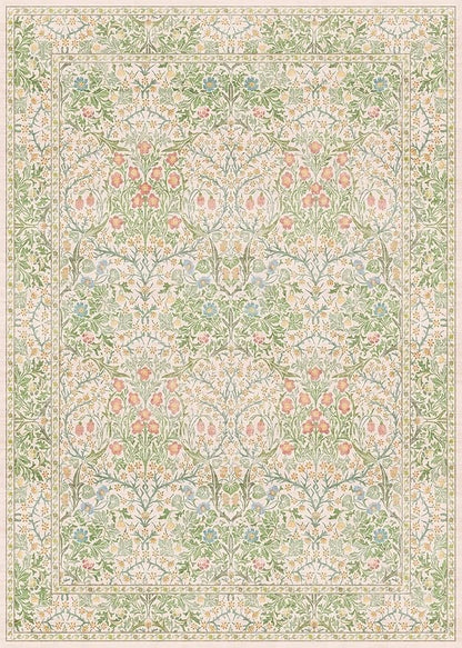 Hazo Haus Beige Green Bedroom Rug 5x7 Area Rug for Living Room, Vintage Washable Floral Rugs for Nursery, Dining Room, Light Green Non Slip Stain Resistance Distressed Retro Low Pile Floor Mat Indoor