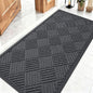 OLANLY Front Door Mat Outside Entrance 47x23, Absorbent, Heavy Duty Sturdy Natural Rubber Doormat Indoor Outdoor, Stain Fade Resistant, Non-Slip Low Profile Floor Mat for Entryway, Black Gray Diamond