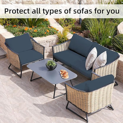 8Pcs Stretch Patio Cushion Covers,Outdoor Couch Covers Replacement,Outdoor Couch & Sofa Slipcovers,for Patio Furniture Cushion Covers,Washable Reusable Furniture Protector (Grey Blue,Cover Only)