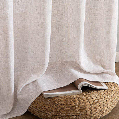 MIULEE Natural White Linen Curtains 54 Inch Length 2 Panels for Bedroom Living Room, Soft Thick Linen Textured Short Window Drapes Semi Sheer Light Filtering Back Tab Rod Pocket Burlap Look Decor