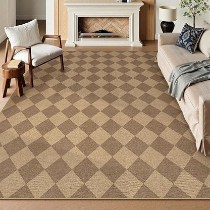 Lahome Colette Checkered Easy Jute Rug, 9x12 Washable Dining Room Rug Indoor Outdoor Carpet, Farmhouse Neutral Non Slip Non Shedding Stain Resistance Floor Carpet for Patio Living Room Office