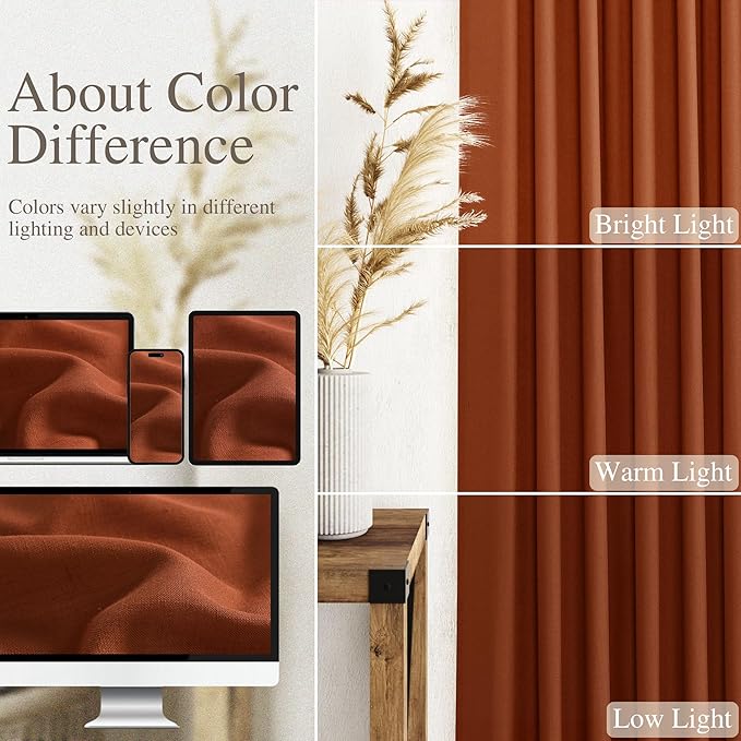 Linen Blend Terracotta Curtains 96 inches Long 2 Panel Back Tab Rod Pocket Rustic Farmhouse Boho Curtains for Dining Room Semi Sheer Brick Burnt Bohemian Fall Decor Rust Curtain 96 inch Length