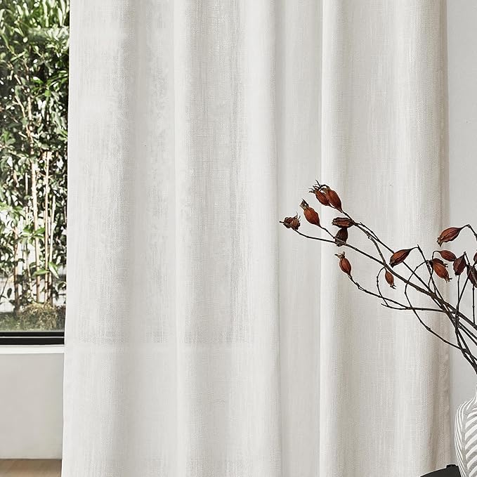 MYSKY HOME Extra Long Curtains for Living Room, Soft Cotton and polyester Fabric Boho Window Curtain Drapes Light Filtering Semi Sheer Backdrop Panels, 50 x 120 Inches, Natural, 2 Pieces