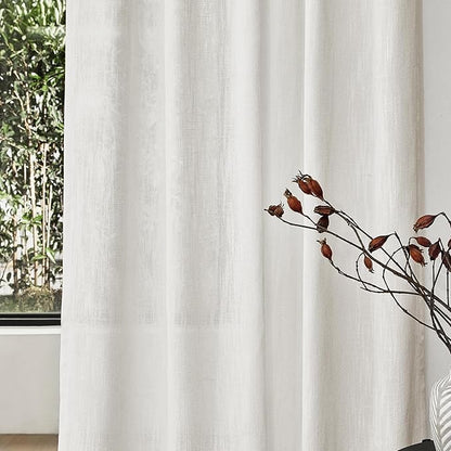 MYSKY HOME Extra Long Curtains for Living Room, Soft Cotton and polyester Fabric Boho Window Curtain Drapes Light Filtering Semi Sheer Backdrop Panels, 50 x 120 Inches, Natural, 2 Pieces