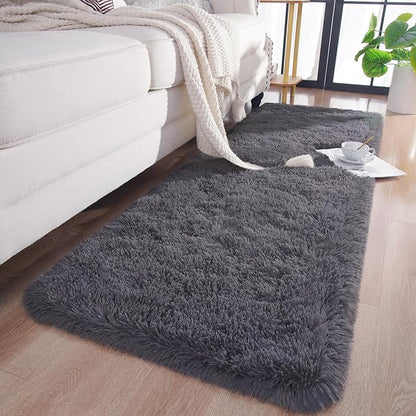Chicrug Soft Runner Rugs for Bedroom Living Room Plush Fluffy Rug 2x10 Feet, Shag Furry Area Rug Carpet Non Shedding for Nursery Children Kids Girls Room Home Decorative, Coal Grey