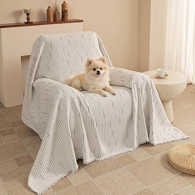 MYSKY HOME Chair Covers Armchair, Recliner Chair Cover Beige Couch Cover, Sofa Covers for Sectional Sofa L Shape Oversized Couch Covers Protector for Dogs Pets Couch Throw Slipcover Washable, 71"X91"