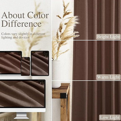 Nanspring Mocha Mousse Curtains 120 Inches Long 2 Panels Set Back Tab Linen Loop Pocket Light Filtering Semi Sheer Boho Style Curtain for High Ceiling Living Room Curtains 52x120