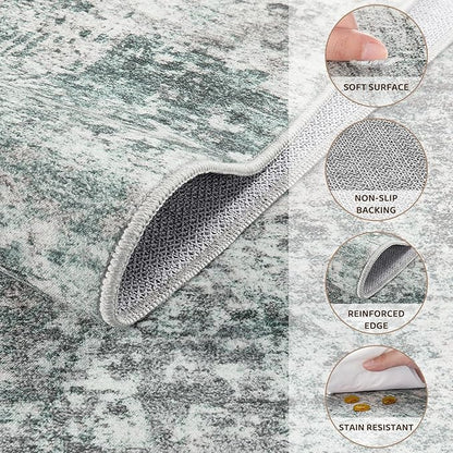 UERMEI 10x12 Area Rug Living Room Rugs - Washable Neutral Modern Abstract Soft Thin Large Rug Indoor Floor No Slip Rug Carpet for Bedroom Under Dining Table Home Office Decor - Green/Grey