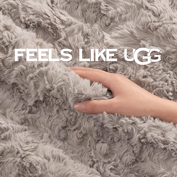 UGG Adalee Faux Fur Twin Size Blanket, Warm Cozy Blanket, Extra Large Throw for Sofa, Washable Bedding for Twin XL Size Bed, Cute Room Decor, 66" x 90", Oyster Brown