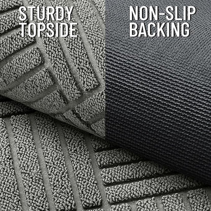 OLANLY Front Door Mat Outside Entrance 29.5x17, Absorbent, Heavy Duty Sturdy Natural Rubber Doormat Indoor Outdoor, Stain Fade Resistant, Non-Slip Low Profile Floor Mat Entryway, Modern Gray Diamond