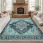RELEANY Area Rugs Square 8ft Washable Non-Slip, Floral Vintage Distress Print Pattern Medallion Carpet for Living Room Bedroom Dining Room, Teal Green Lake Blue Turquoise