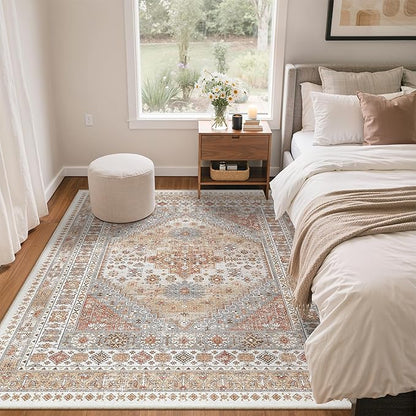 zesthome 4x6 Rug - Stain Resistant Washable Rug, Anti Slip Backing Rugs for Living Room, Foldable Vintage Small Area Rugs(Orange,4'x6')
