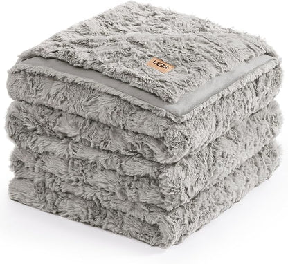 UGG Adalee Faux Fur King Size Blanket, Warm Cozy Blanket, Extra Large Throw for Sofa, Bedding for California King Size Bed, Cute Room Decor, 110" x 90", Seal Grey