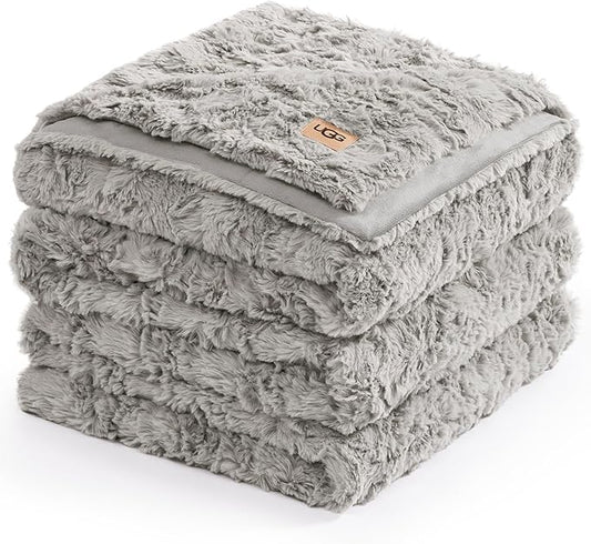 UGG Adalee Faux Fur King Size Blanket, Warm Cozy Blanket, Extra Large Throw for Sofa, Bedding for California King Size Bed, Cute Room Decor, 110" x 90", Seal Grey