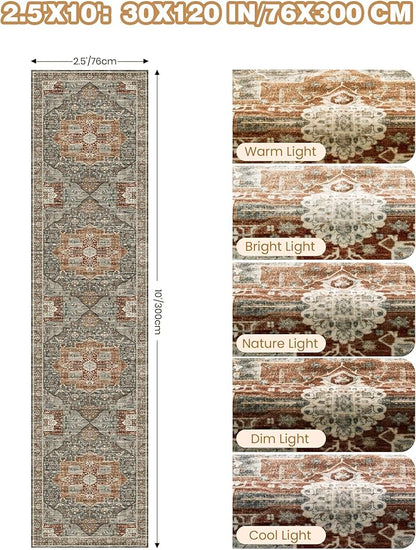 Kitchen Runner Rug Non Slip Washable 2.5x10, Soft Ultra-Thin Entryway Rug Runners for Hallways, Carpet Runner for Living Room,Kitchen, Laundry, Bathroom(Grey/Brown/Tan,2.5'x10')