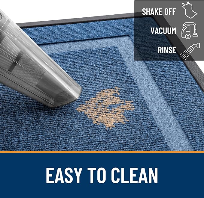 OLANLY Front Door Mat Indoor Outdoor Entrance, Waterproof All-Season, All-Weather Doormat, Sturdy Natural Rubber, Fade Resistant, Low Profile, Easy Clean Patio Porch Entryway Mat, 59x30, Light Blue