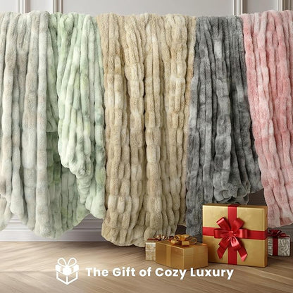 Ultra Soft Cozy Faux Fur Throw Blanket, Fuzzy Plush Thick Bubble Blanket, Oversize Luxury Fluffy Blanket for Couch, Sofa, Bedroom, and Living Room,50x60 Inches,Double Sided Tie-Dye Sage