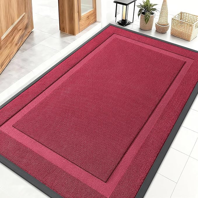 OLANLY Front Door Mat Indoor Outdoor Entrance, Waterproof All-Season, All-Weather Doormat, Sturdy Natural Rubber, Low Profile, Easy Clean Patio Porch Entryway Mat, 47x32, Burgundy