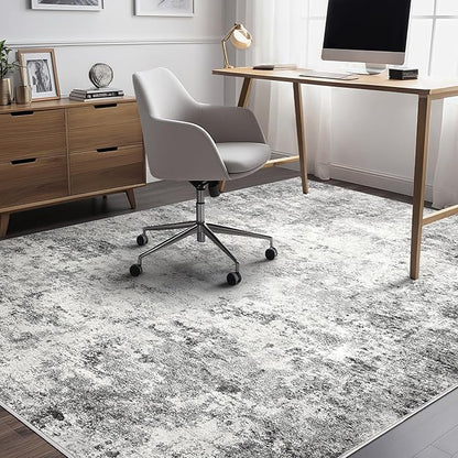 UERMEI 7x9 Area Rug Living Room Rugs - Washable Neutral Modern Abstract Soft Thin Large Rug Indoor Floor No Slip Rug Carpet for Bedroom Under Dining Table Home Office Decor - Grey