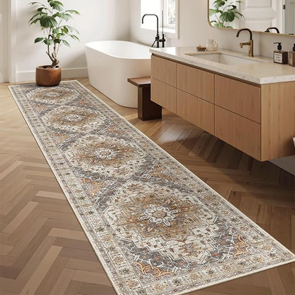Madane Runner Rugs for Hallway 2x10 Long Washable Non-Slip Hallway Runner Rug Low-Pile Stair Kitchen Runner Throw Carpet for Entrance Living Dining Laundry Room (Turmeric/Grey, 2 x 10)