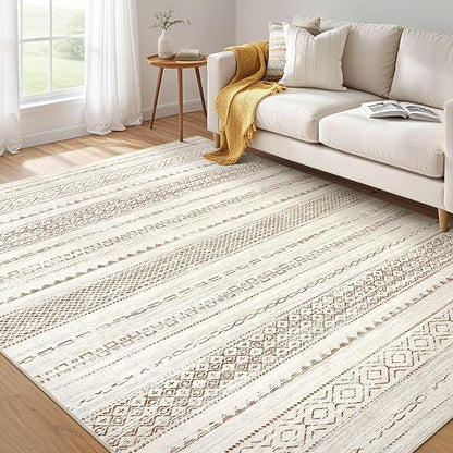 Nakagishi 6x9 Area Rugs Living Room: Washable Boho Large Neutral Soft Farmhouse Rug Stain Resistant Modern Indoor Floor Non-Slip Accent Carpet for Bedroom Nursery Kids Playroom Office Dining Room Dorm