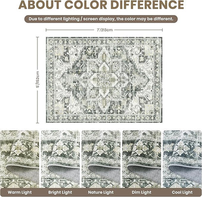 zesthome 5x7 Washable Rug-Stain Resistant Area Rugs for Living Room, Ultra-Thin Vintage Rugs, Non-Slip Backing Rug, Low Pile Large Area Rug, Boho Home Decor