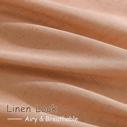 Peach Quartz Linen Curtains 96 Inch Length 2 Panel Set Back Tab Rod Pocket Textured Light Filtering Semi Sheer Boho Aesthetic Burlap Look Drapes for Bedroom and Living Room Decoration 8Ft 52x96 Inch