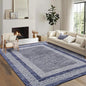 GarveeHome Modern Geometric Area Rug 4x6 Distressed Bordered Washable Non Slip Floor Carpet Non Shedding Thin Soft Low Pile Contemporary Navy Blue Rug for Dining Room, Living Room