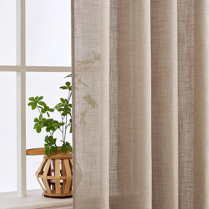 MIULEE Taupe Linen Curtains 90 Inch Long for Bedroom Living Room, Soft Thick Linen Textured Window Drapes Semi Sheer Light Filtering Back Tab Rod Pocket Burlap Look Farmhouse Country Decor, 2 Panels