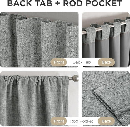 Joydeco Blackout Curtains for Bedroom - 72 Inch Long 100% Light Blocking 2 Panels Light Grey Drapes, Thermal Insulated Room Darkening Curtains, Linen Textured for Living Room, Rod Pocket & Back Tabs
