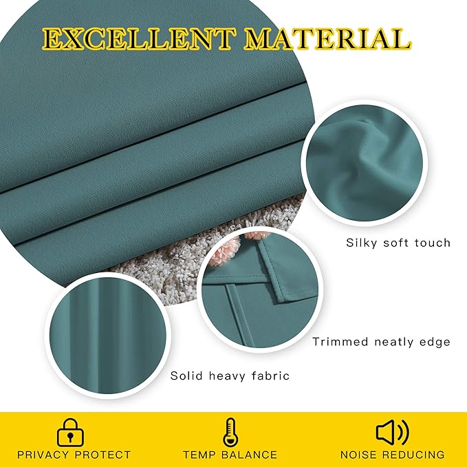 NICETOWN Sea Teal Blackout Curtains for Living Room, Grommet Thermal Insulated Window Drapes Room Divider Blinds Sound Reducing for Living Room, W46 x L102, 2 Pieces